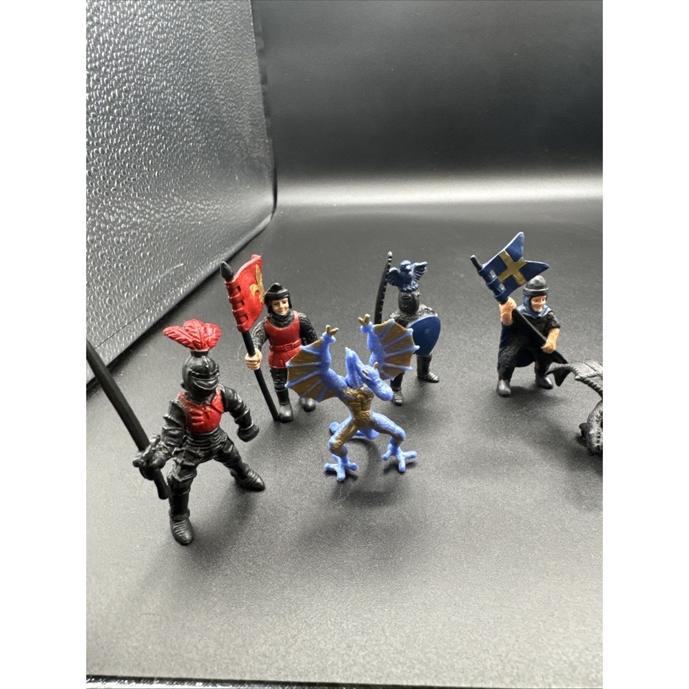 Safari Ltd Lot Of 6 Medieval Mini Knight Collectible Figure W/ Lance Dragon